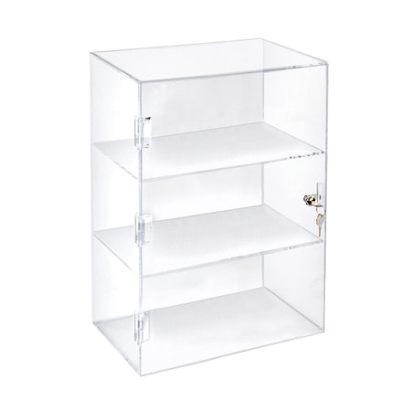 Azar Displays Acrylic Lockbox Countertop Display Case w/ 2 Shelves 12.375" wide 255412